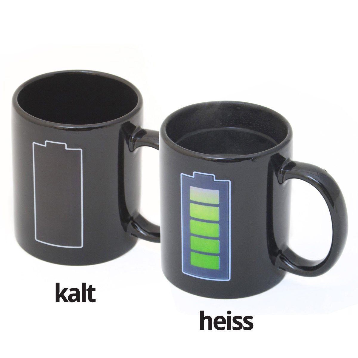 Goods+Gadgets Tasse Tasse wärmeempfindlicher Retro Kaffeebecher Thermotass mit Akkuanzeige, Ceramic, Animierte Tee Tasse Kaffeetasse