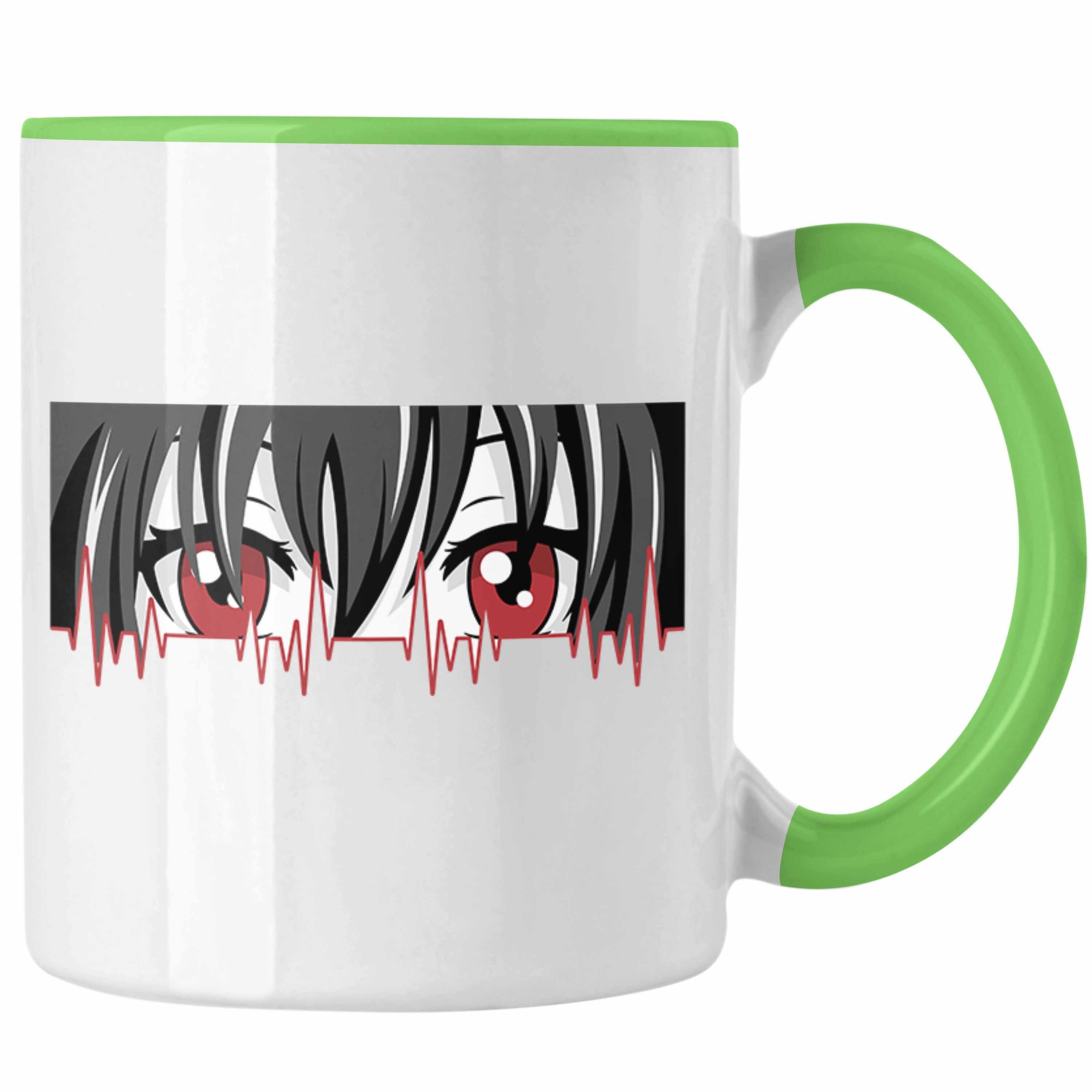 Trendation Tasse Anime Herzschlag Tasse Geschenk für Anime Fans Hobby Geschenkidee Grün