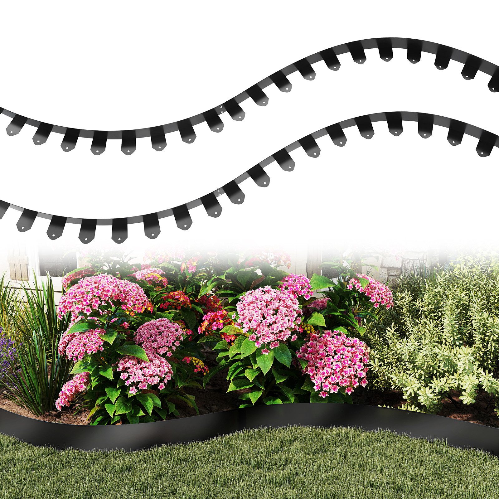 FIVMEN Beetumrandung Rasenkante Gartenkantenplatte 5cm/10cm Hoch Beetbegrenzung aus Metall, Rasenbleche Mähkante Flexible Rasen Umrandung, Schwarz