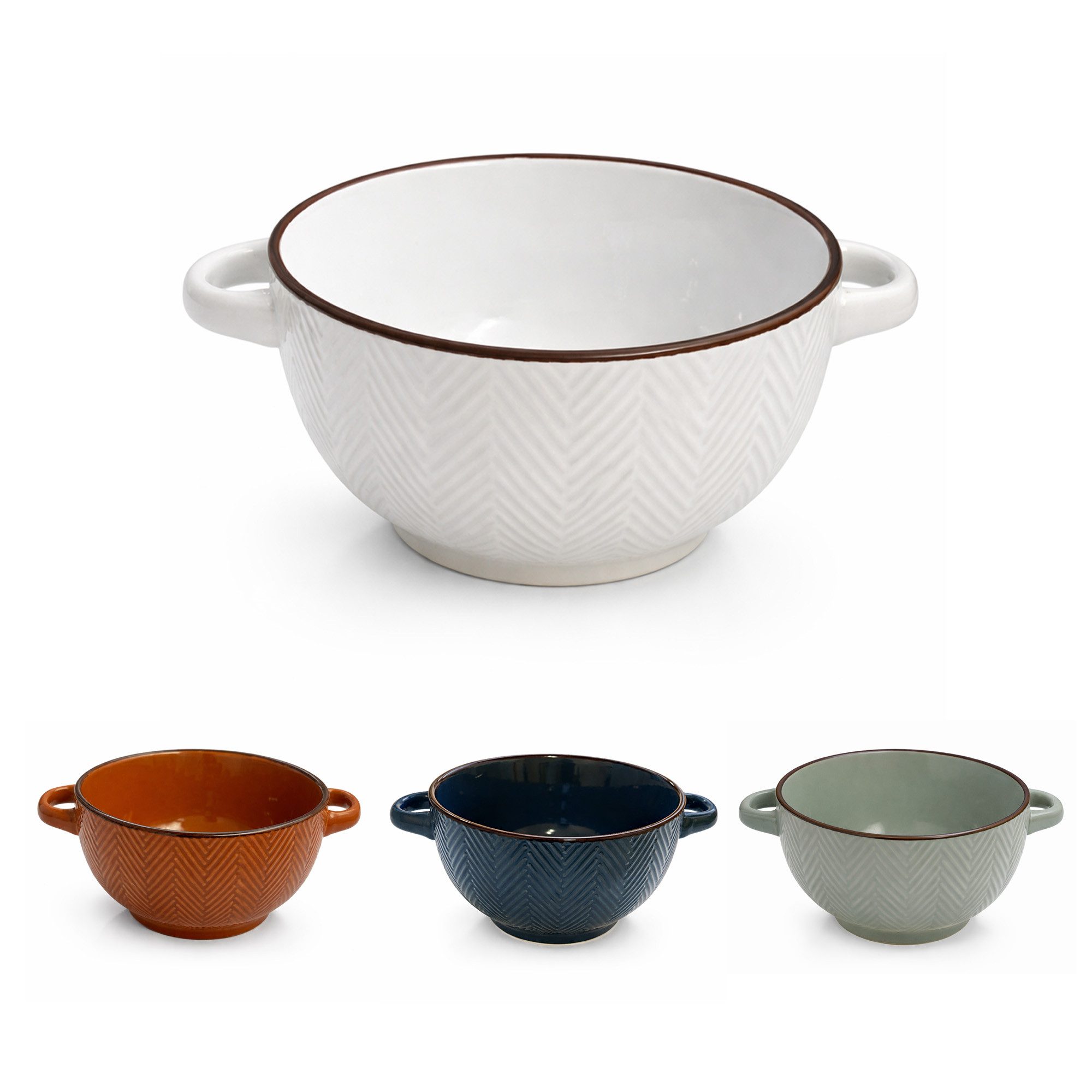 WestCraft Suppenschale Landhaus Suppenschüssel mit Griff Schüssel für heisse Suppen 680 ml, Keramik, (1-tlg), auch für Nudeln, Reis, Desserts, Salate, Suppen, Haferflocken Porridge