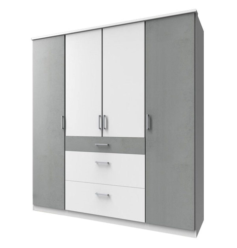 Wimex Kleiderschrank Click (mit Holztüren, Schubladen, Kleiderstangen, Einlegeböden, 1-St., moderne Optik, Kunststoff bügelgriffe, Beschläge aus Metall) 180cm weiß beton lichtgrau