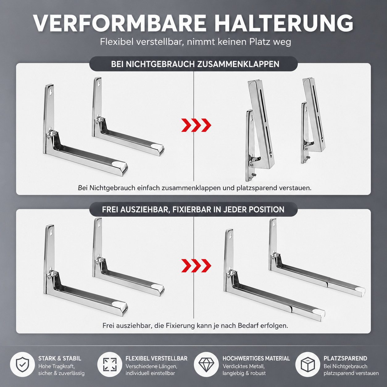 Toomoke Mikrowellen-Wandhalterung Ausziehbar 23-40cm Tragkraft Universal Mikrowellenhalterung, (Mikrowellenhalterung für Wandmontage Längen, Silberfarben, Edelstahl für Backofen, Grill)