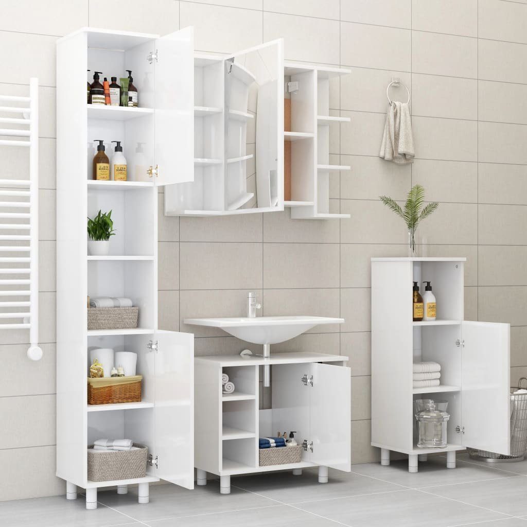 Badezimmer-Set (1-St) 30x30x179 Hochglanz-Weiß Holzwerkstoff, Badezimmerschrank vidaXL cm