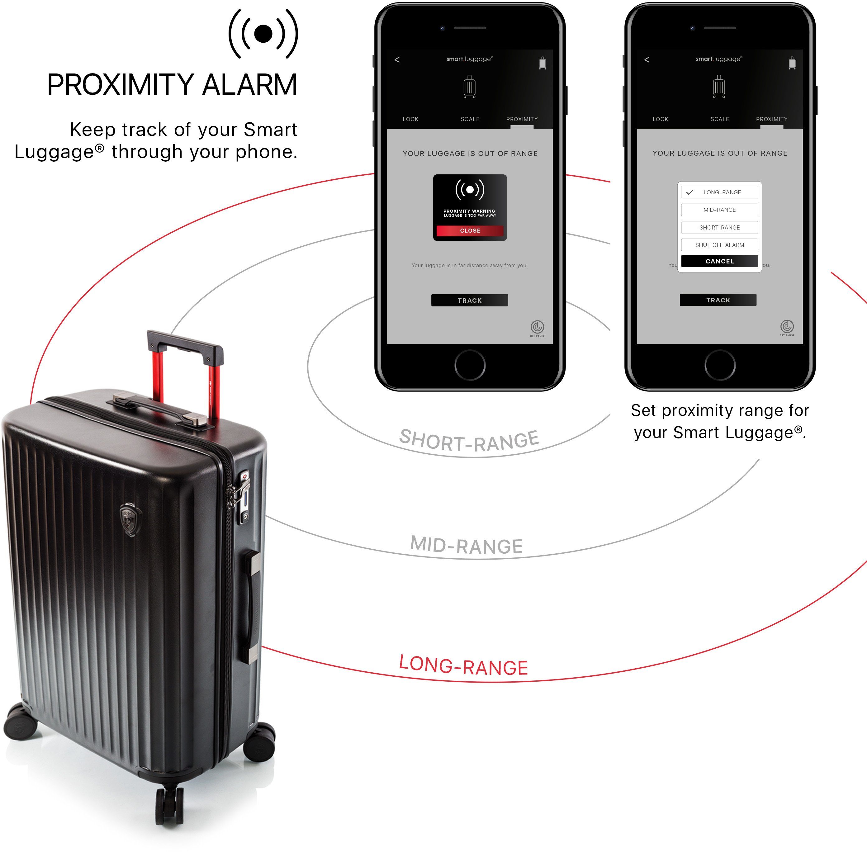 Heys Hartschalen-Trolley Smart Luggage®, mit Burgund, venetztes High-End-Gepäck 4 53 App-Funktion Rollen, cm, vollständig