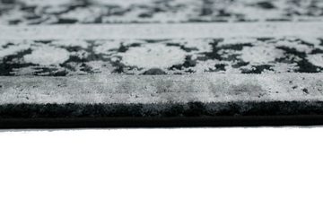 Teppich Moderner Teppich in orientalisches Blumendesign in Grau auf Schwarz, TeppichHome24, rechteckig
