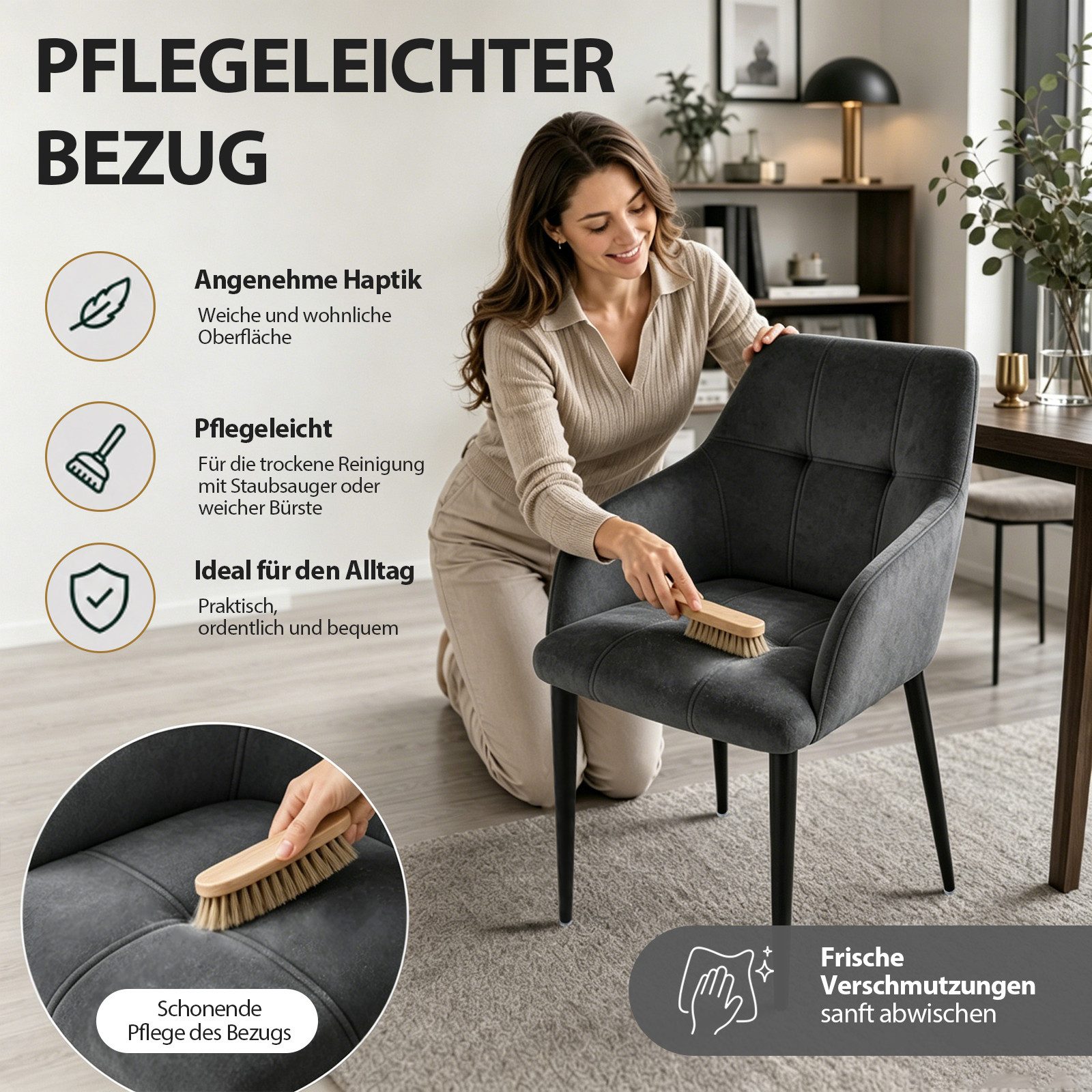 Hoolamyie Esszimmerstuhl Stuhlset – Polsterstuhl aus Samt mit Armlehnen, stabile Metallbeine (6 St), Samt-Polsterstühle, 7,5 cm Polsterung, bis 150 kg belastbar
