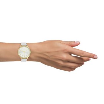 OOZOO Quarzuhr Oozoo Damen Armbanduhr weiß Analog C10611, (Analoguhr), Damenuhr rund, groß (ca. 42mm) Lederarmband, Fashion-Style