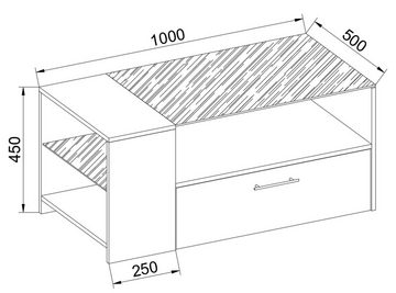 VCM Couchtisch Holz Sofatisch Couchtisch Schublade Glas Tindala