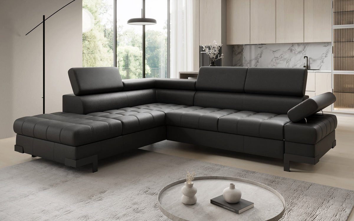 Luxusbetten24 Schlafsofa Designer L Sofa Noelia in Echtleder, mit Schlaffunktion und Stauraum