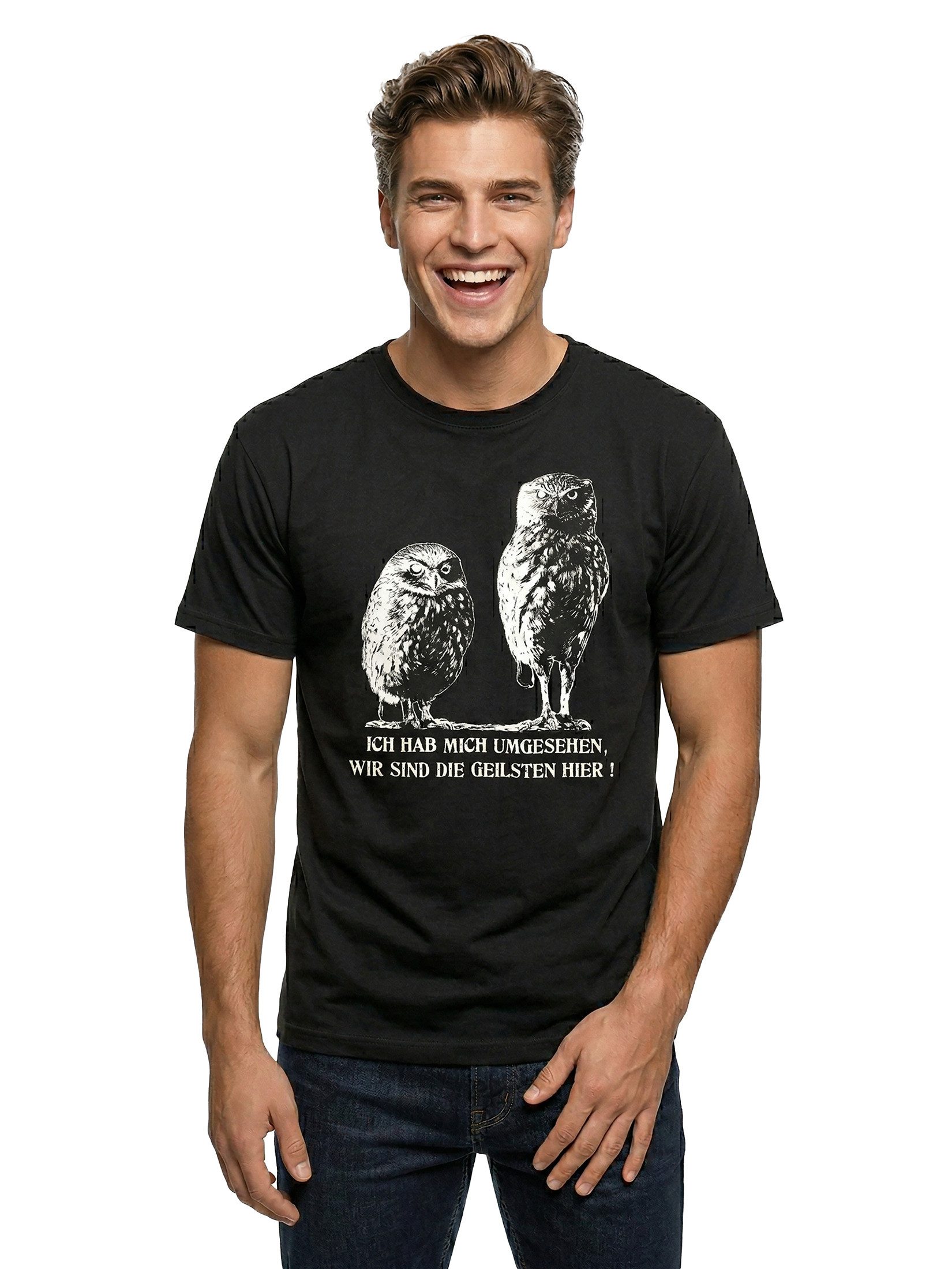 MAKAYA T-Shirt Herren Eule Spruch Witzig Lustig Cool Print Druck Jungen Männer Kinder mit Druck