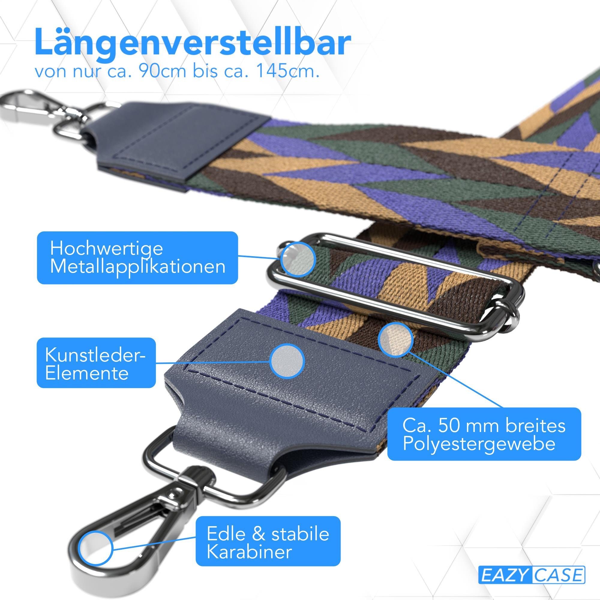 Bag Ersatzgurt mit Wechselband gemustert EAZY Silber Taschen Body Blau Schultergurte Metall CASE Mix für Blau Riemchen Verschluss Schulterriemen - Karabiner