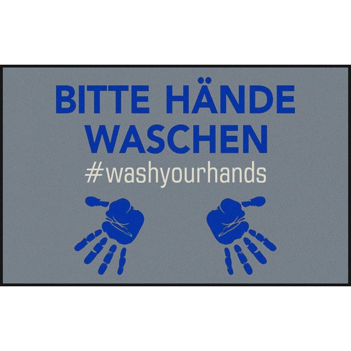 Teppich Bitte Hände Waschen wash+dry by Kleen-Tex rechteckig Höhe: 7 mm mit Spruch rutschhemmend waschbar Wohnzimmer