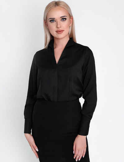 HEVENTON Klassische Bluse Business-Bluse mit Kelchkragen, bügelleicht