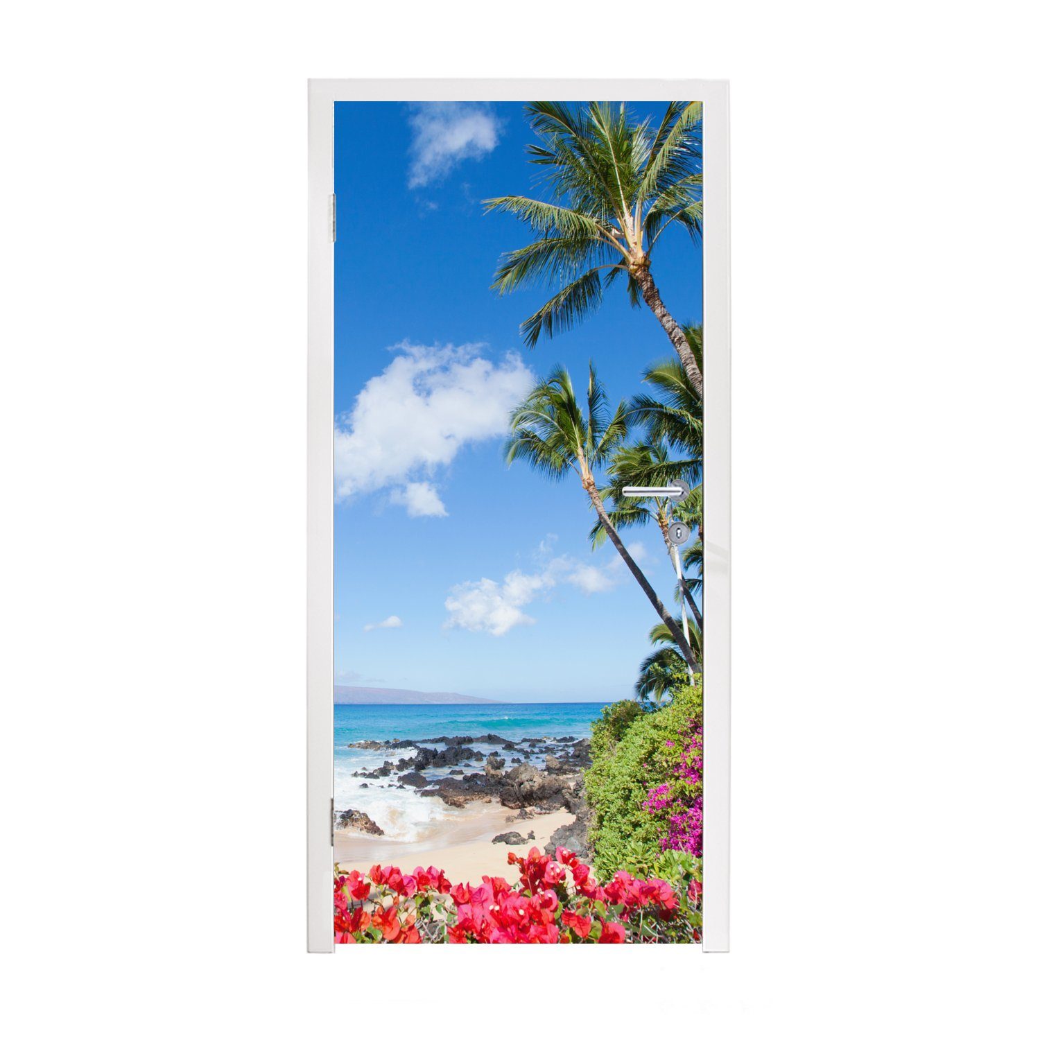 MuchoWow Türtapete Bunte Blumen auf der tropischen Insel Maui, Matt, bedruckt, (1 St), Fototapete für Tür, Türaufkleber, 75x205 cm