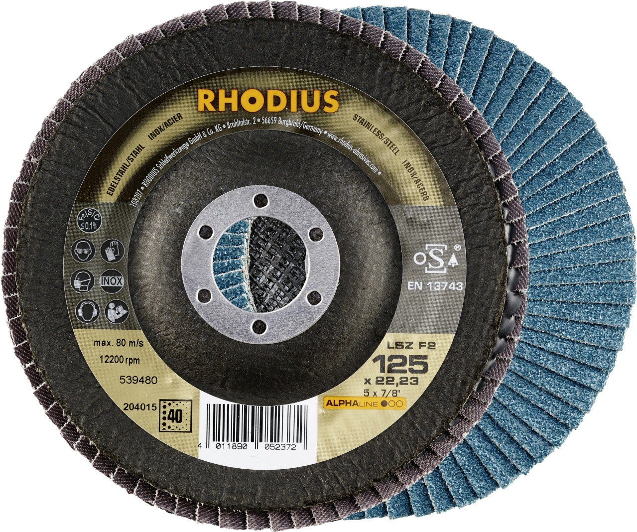 Rhodius Winkelschleifer Rhodius Schleifscheibe LSZ F2 K40 Stahl Ø 125 mm