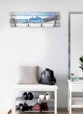 Kreative Feder Wandgarderobe Wandgarderobe "Winter" aus Holz, im Shabby-Chic-Design farbig bedruckt ca. 30x100cm 4 Doppel-Haken