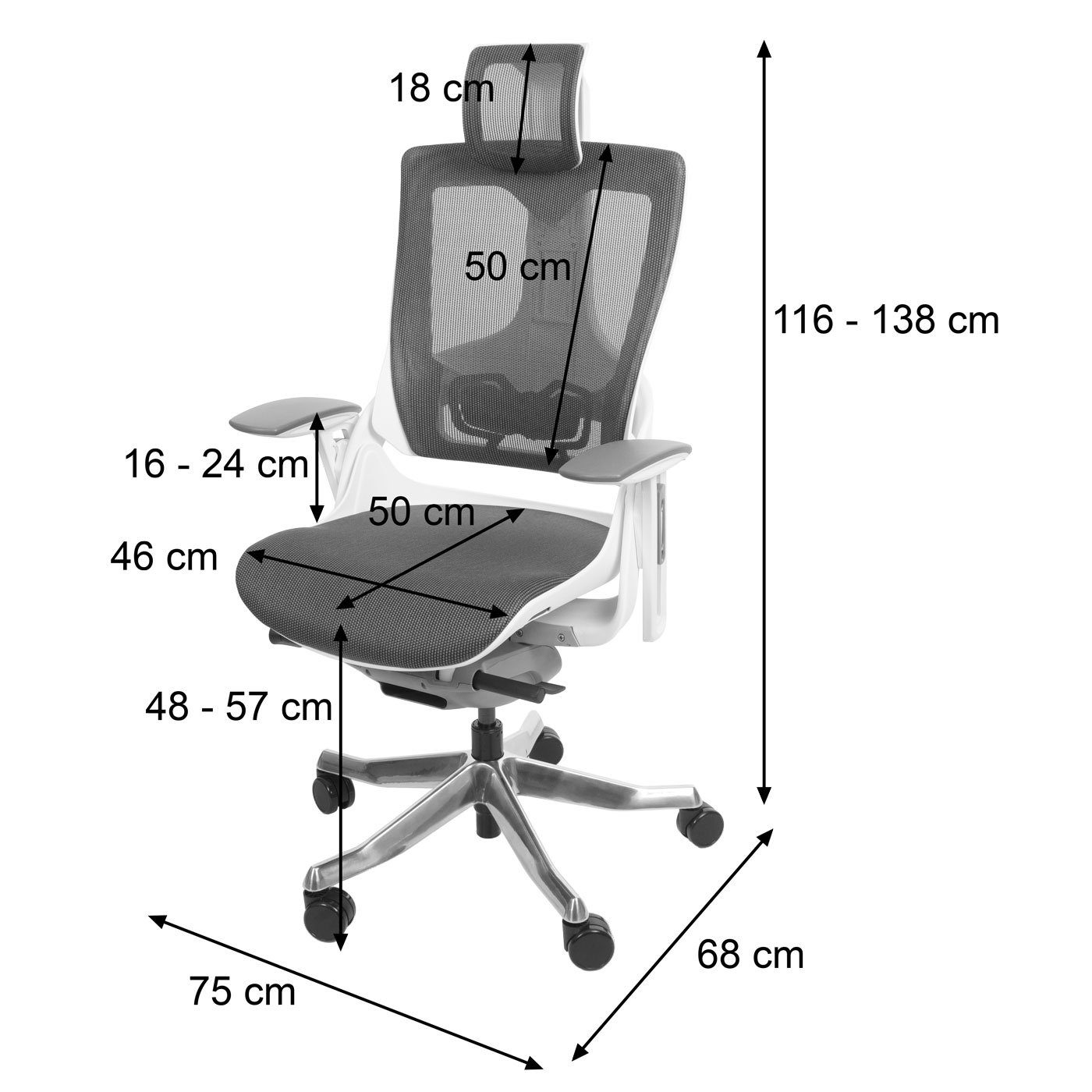 MCW Schreibtischstuhl Adelaide, Höhenverstellbare weiß-grau | für Luftzirkulation Rückenlehne, Netzbespannung schwarz/grau