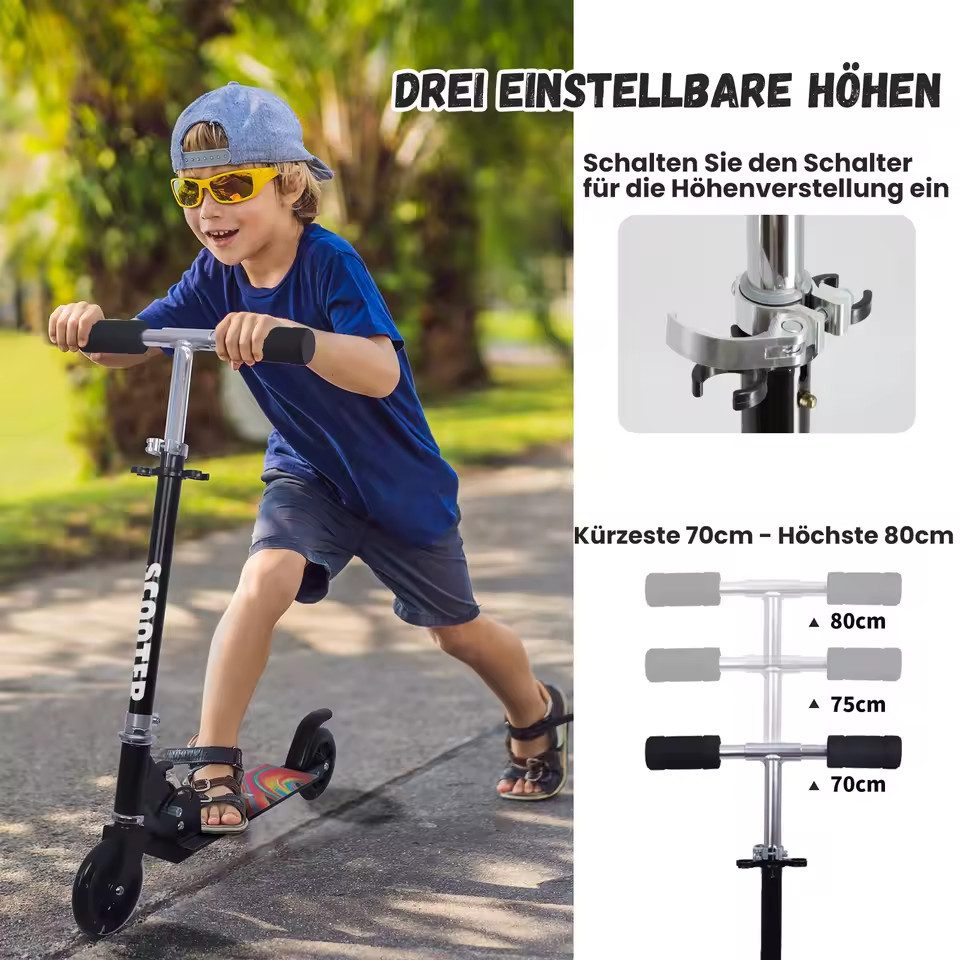 Athlix Tretroller Cityroller für Kinder mit Beleuchtung, Roller faltbar höhenverstellbar, ab 3 Jahren, maximal 50kg Belastung