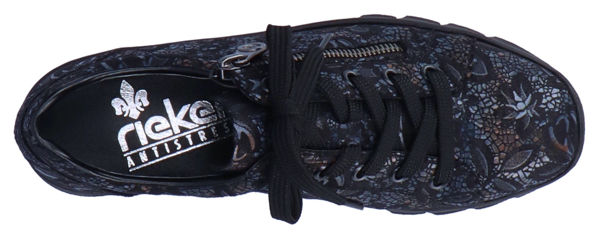 Rieker Wedgesneaker mit floralem Druck schwarz-metallic