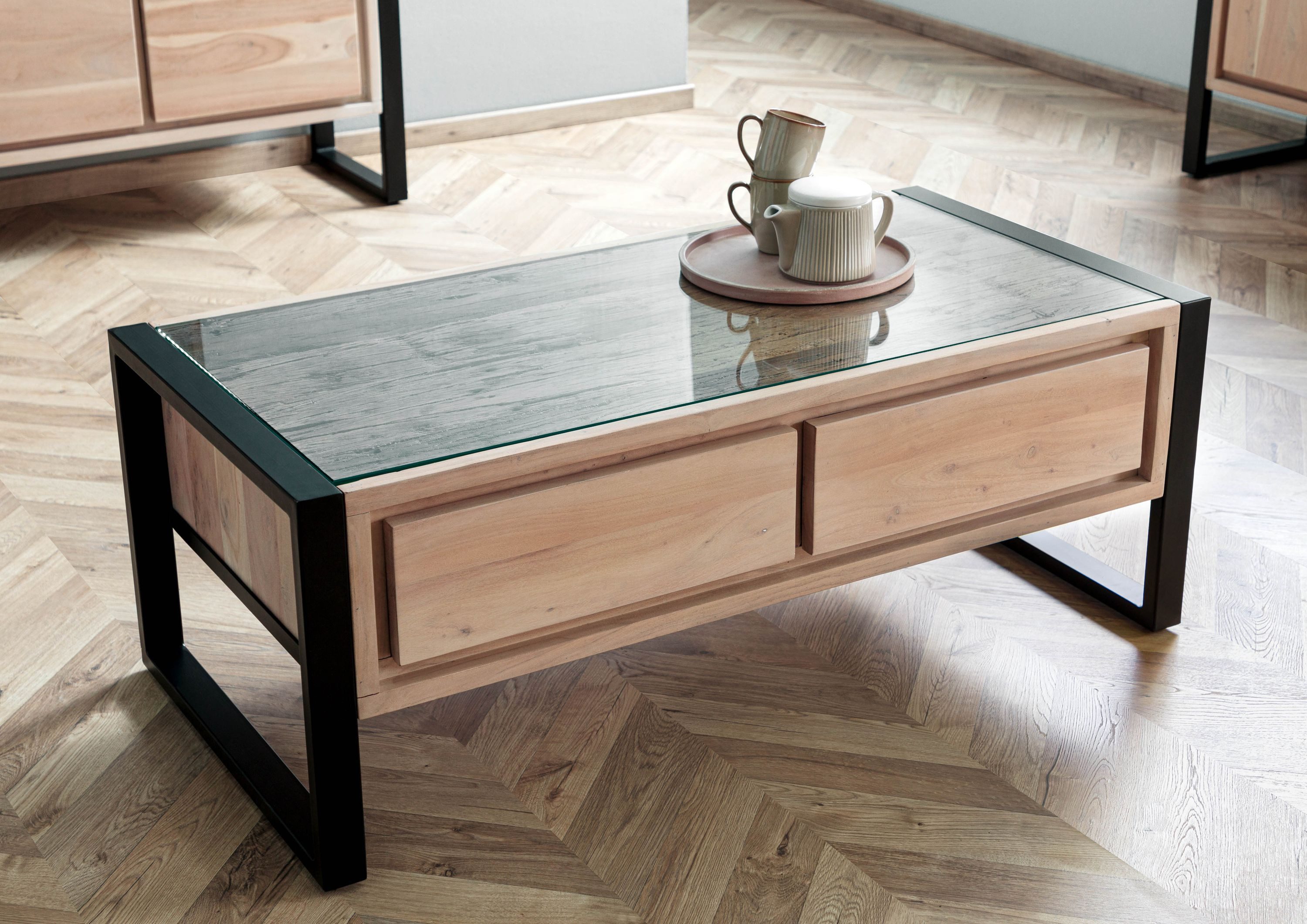 Massivmoebel24 Couchtisch DENVER (Akazie / Altholz 120x60x45 natur lackiert DENVER #120)