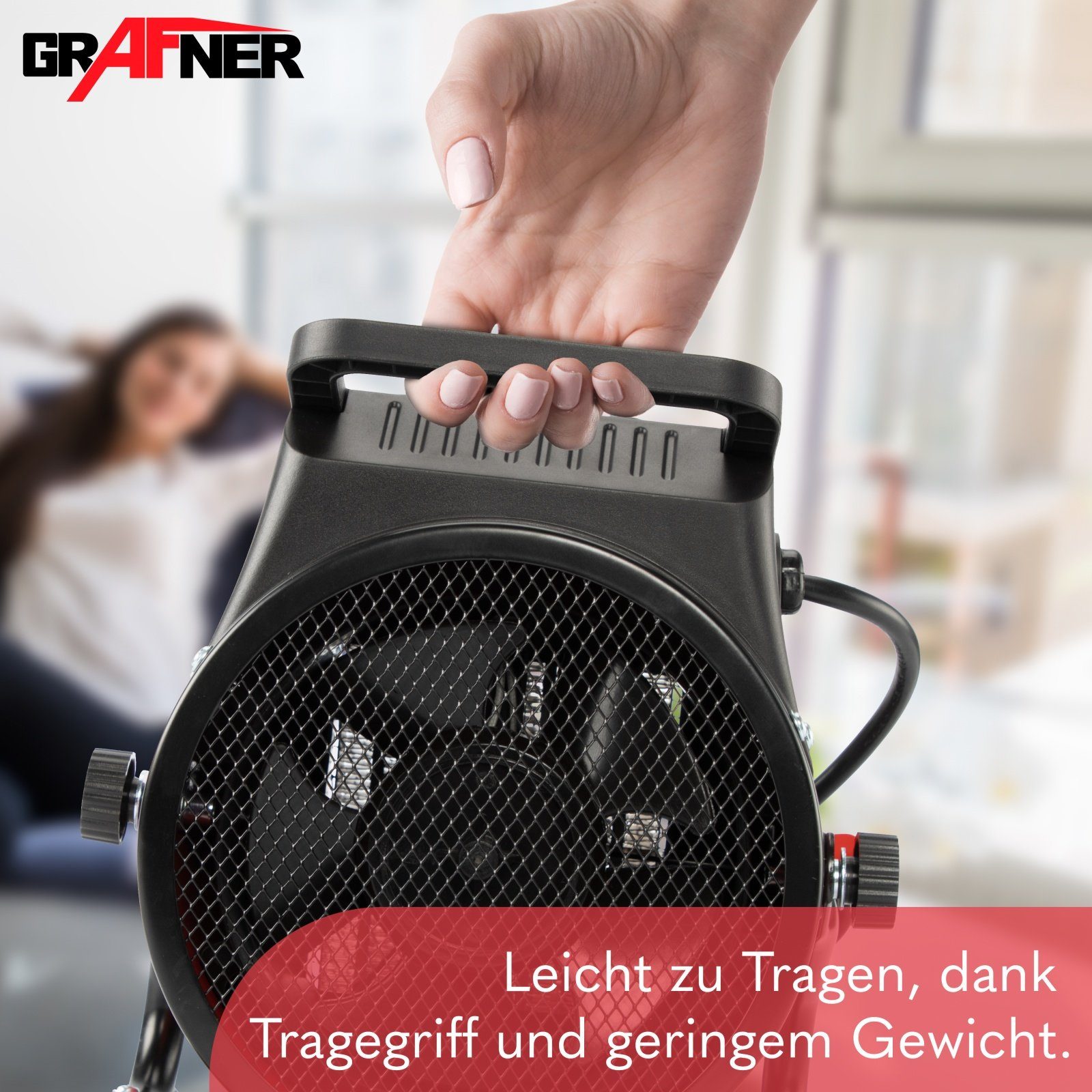 und Heizgerät Tragegriff mit W, Heizlüfter 2 W 2000 Thermostat Grafner kW Heizgebläse Keramik 2000 Elektroheizung, Baustellen