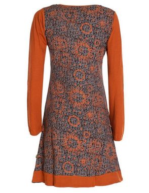 Vishes Jerseykleid Langarm Longshirt-Kleid Sweatkleid Shirt-Kleid Blumen Hippie, Elfen, Retro Style