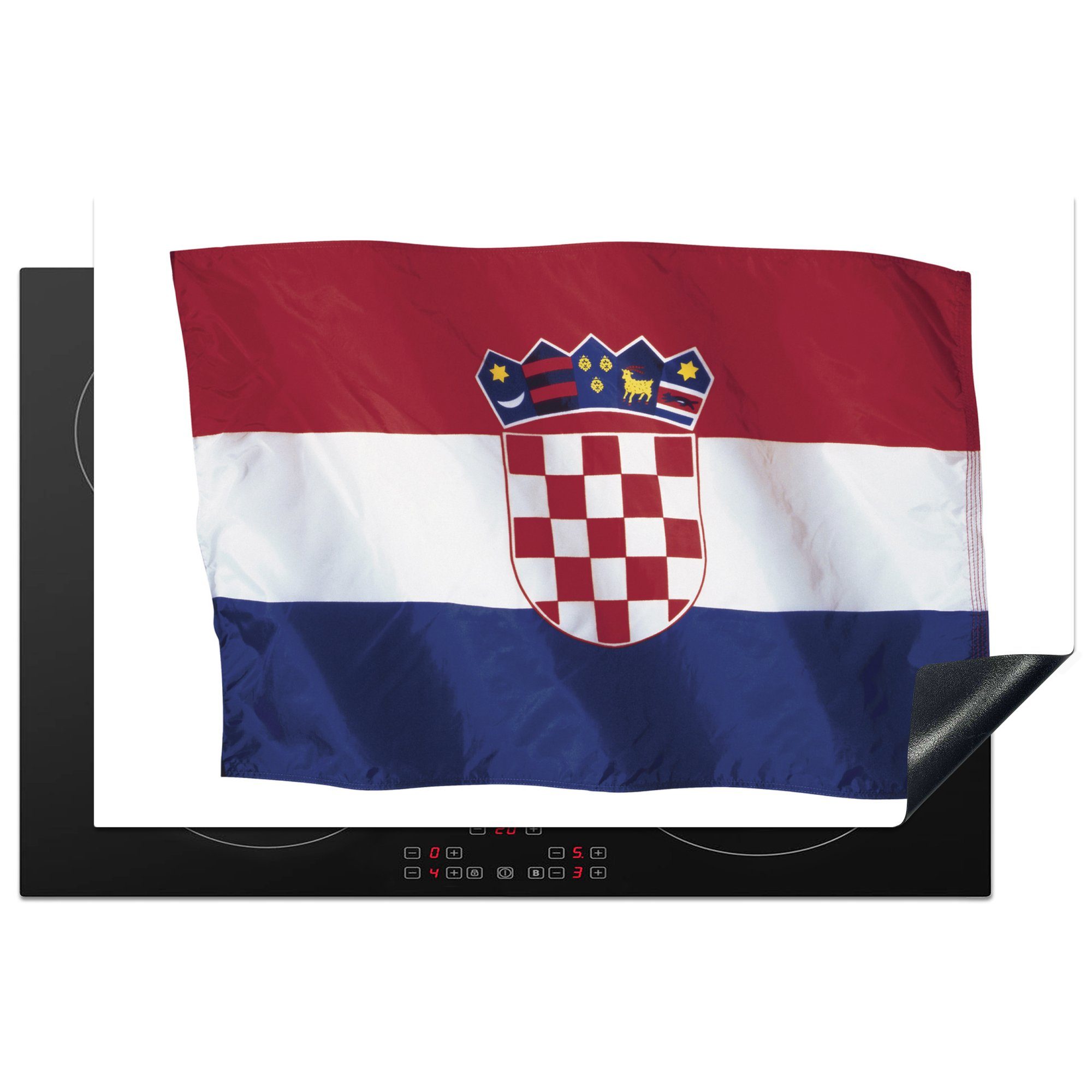 MuchoWow Herdblende-/Abdeckplatte Kroatische Flagge auf weißem Hintergrund, Vinyl, (1 tlg), 81x52 cm, Induktionskochfeld Schutz für die küche, Ceranfeldabdeckung
