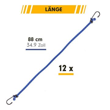 PRETEX Spanngurt 12er Pack Gepäcksgurte mit Haken, 88 cm Länge, blau 12erSet Gepäckspanner mit Haken, 88 cm, blau