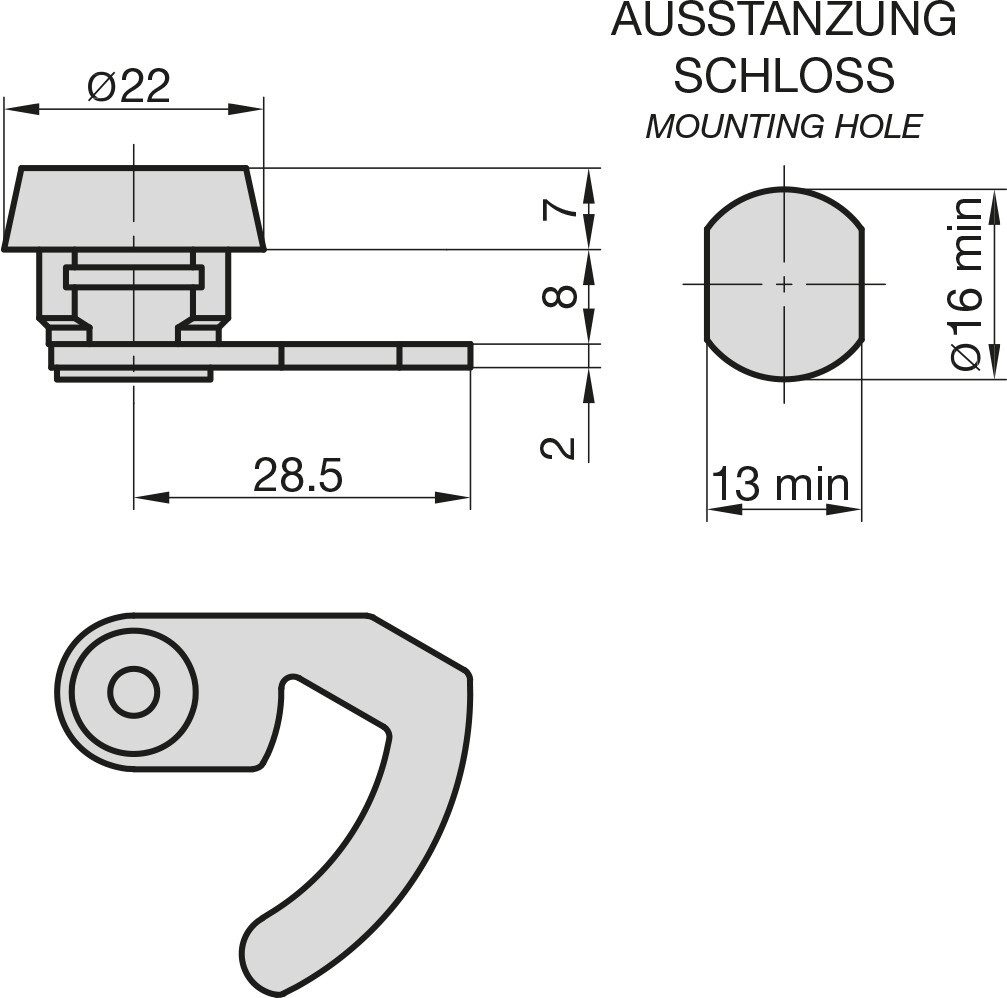 BASI Schließzylinder Hebelschloss für EGK 150 Euro-Geldkassette, (Packung), Verschiedenschließend, mit Klammer zur Halterung