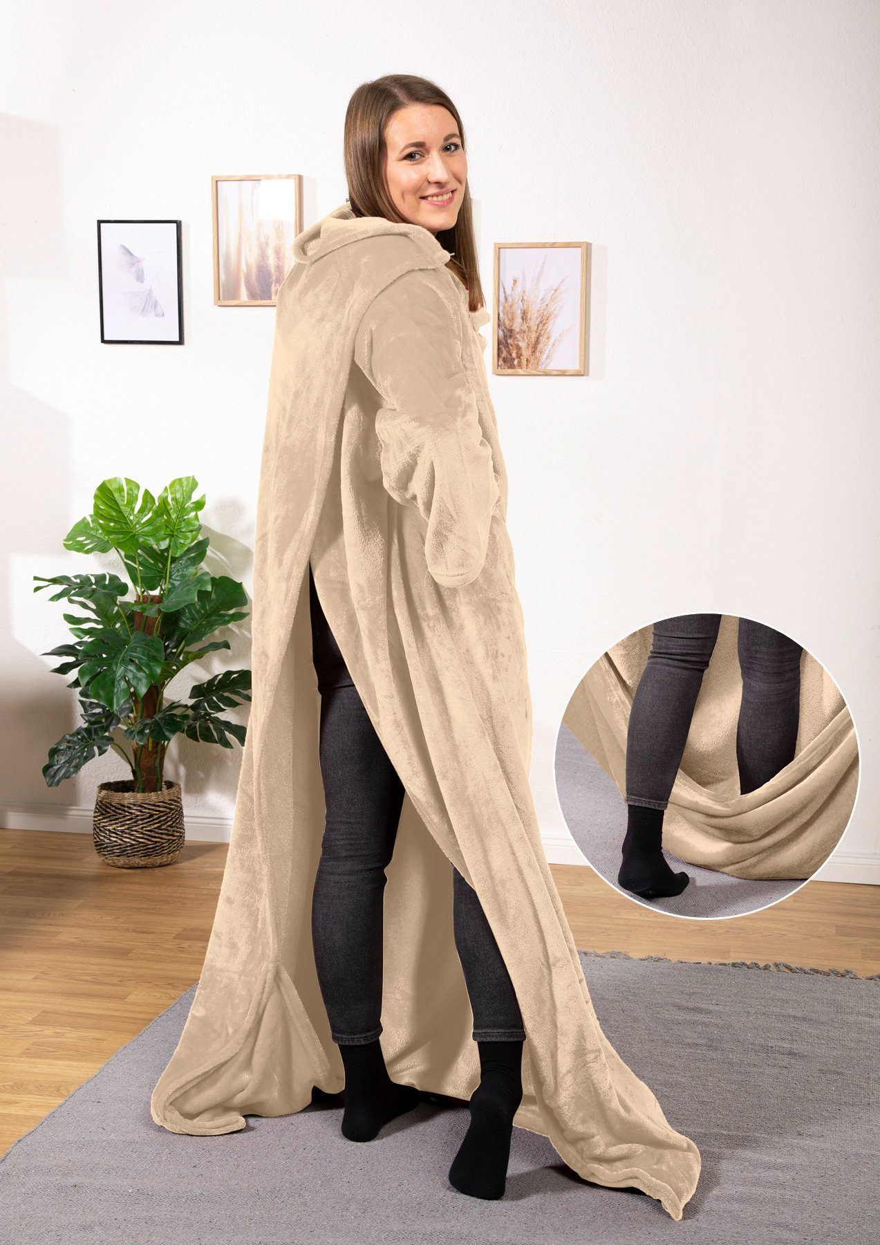 Wohndecke tragbare Ganzkörperdecke Kuscheldecke Ärmeldecke, heimtexland, flauschige Ärmel Decke I Soft Flanell I Geschenk Wohlfühlen – Bild 3 von 5