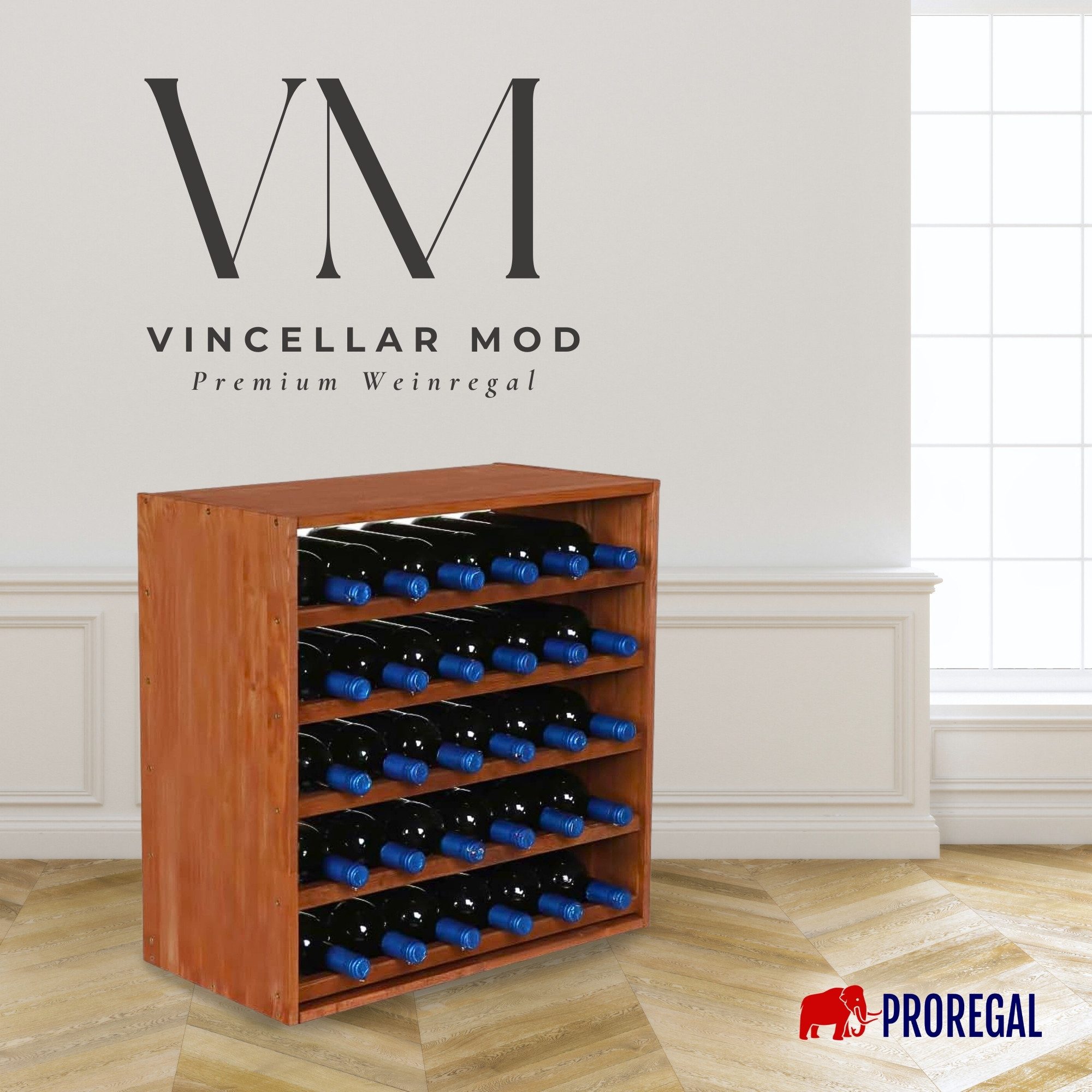 PROREGAL® Weinregal VINCELLAR MOD Flaschenregal Modulares System Massivholz, Weinständer Massivholz Stapelbar Weinschrank Küche Vorratsraum Keller