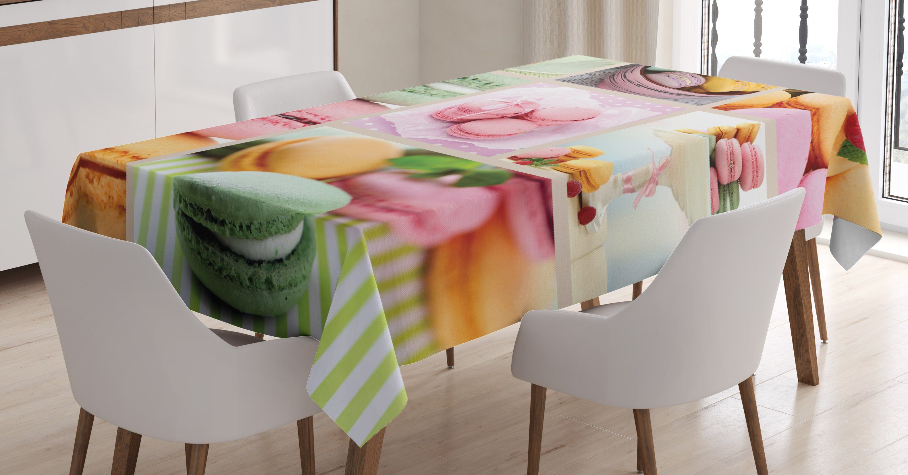 Abakuhaus Tischdecke Farbfest Waschbar Für den Außen Bereich geeignet Klare Farben, Bunt Französisch Makronen Kaffee | Tischdecken