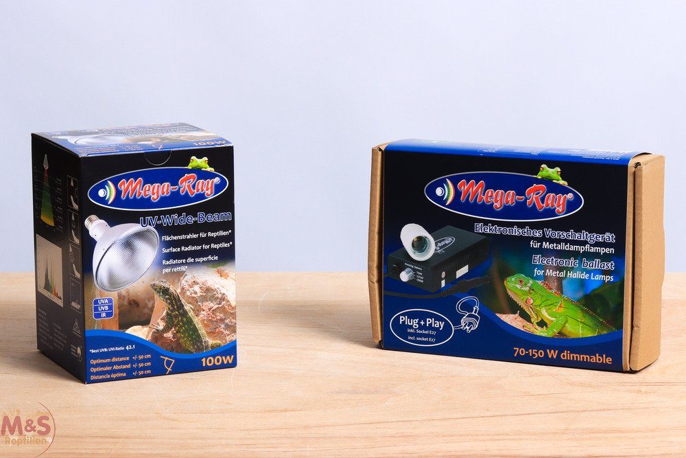 Terrarium Mega Ray 100 Watt Set (Lampe + E 27 Fassung + Vorschaltgerät)