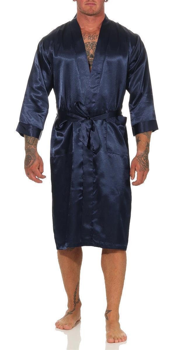 EloModa Morgenmantel Herren Morgenmantel Robe Bathrobe Bademantel Satin, wadenlang, Polyester Blau