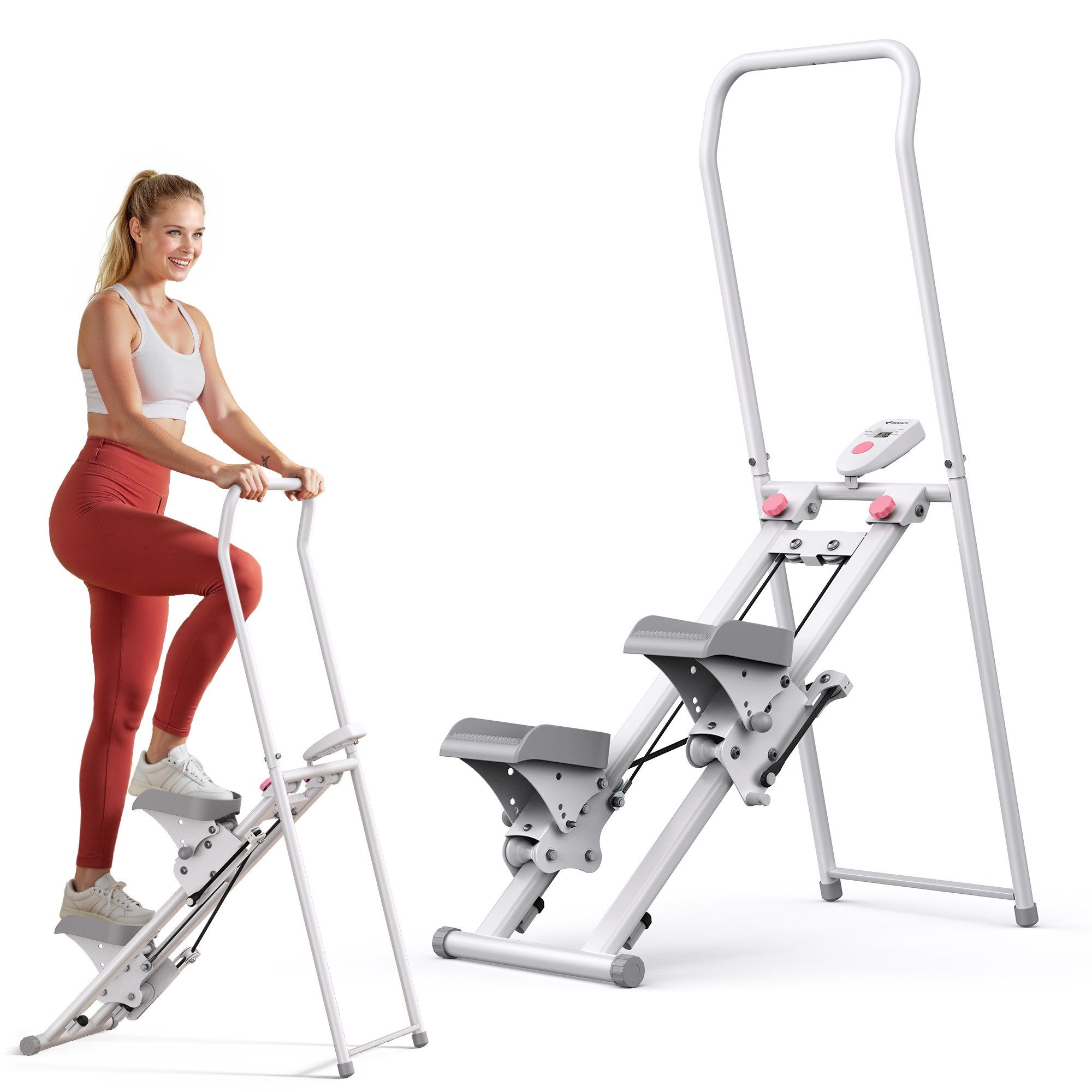 MERACH Степперы 2025 Neues Stair Степперы für Heimtraining, Rehabilitation (Tragbarer Crosstrainer Степперы klappbar mit 3 Widerstandsstufen, mit LCD-Schirm & verstellbare Lenker & Rutschfeste Pedale), Vertical Climber Maschine für Ganzkörper-Workout
