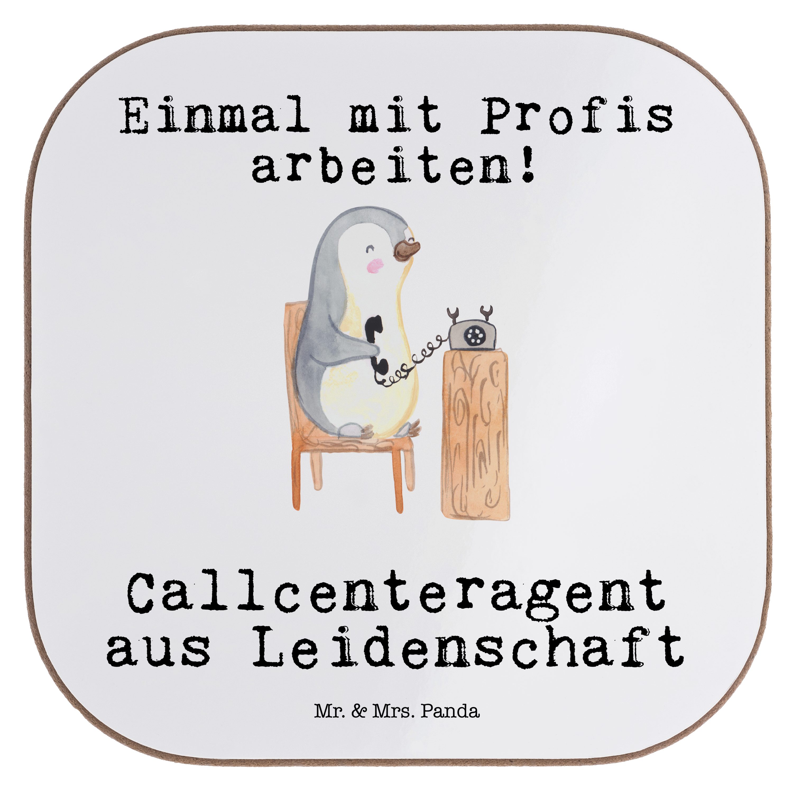 Mr. & Mrs. Panda Getränkeuntersetzer Callcenteragent aus Leidenschaft - Weiß - Geschenk, Kundendienstmitar, 1-tlg.