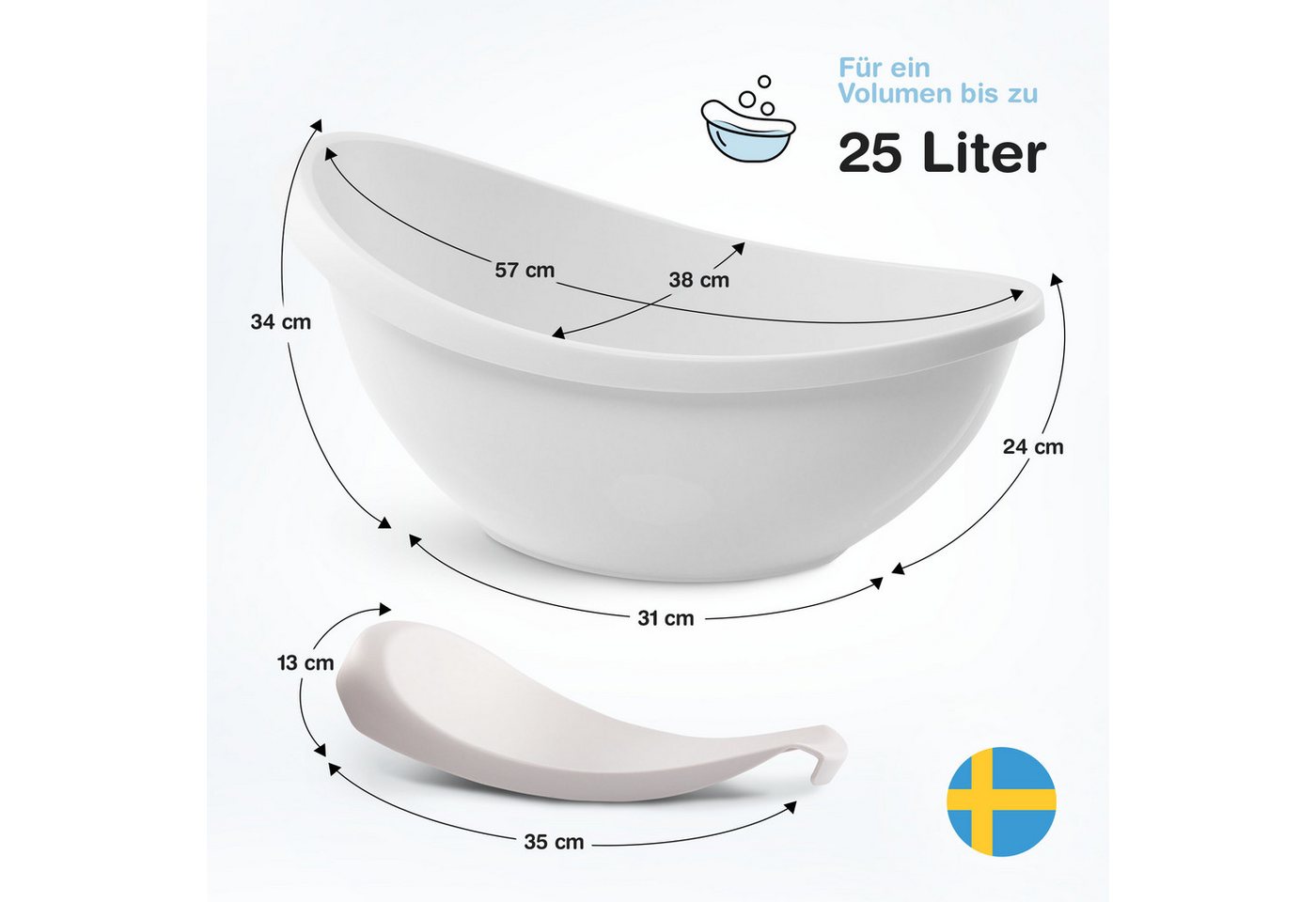 Thumbnail - BabyBeFun Babybadewanne mit Badewanneneinsatz für Neugeborene, Rutschfeste Babywanne, Inkl. Safety-Pad