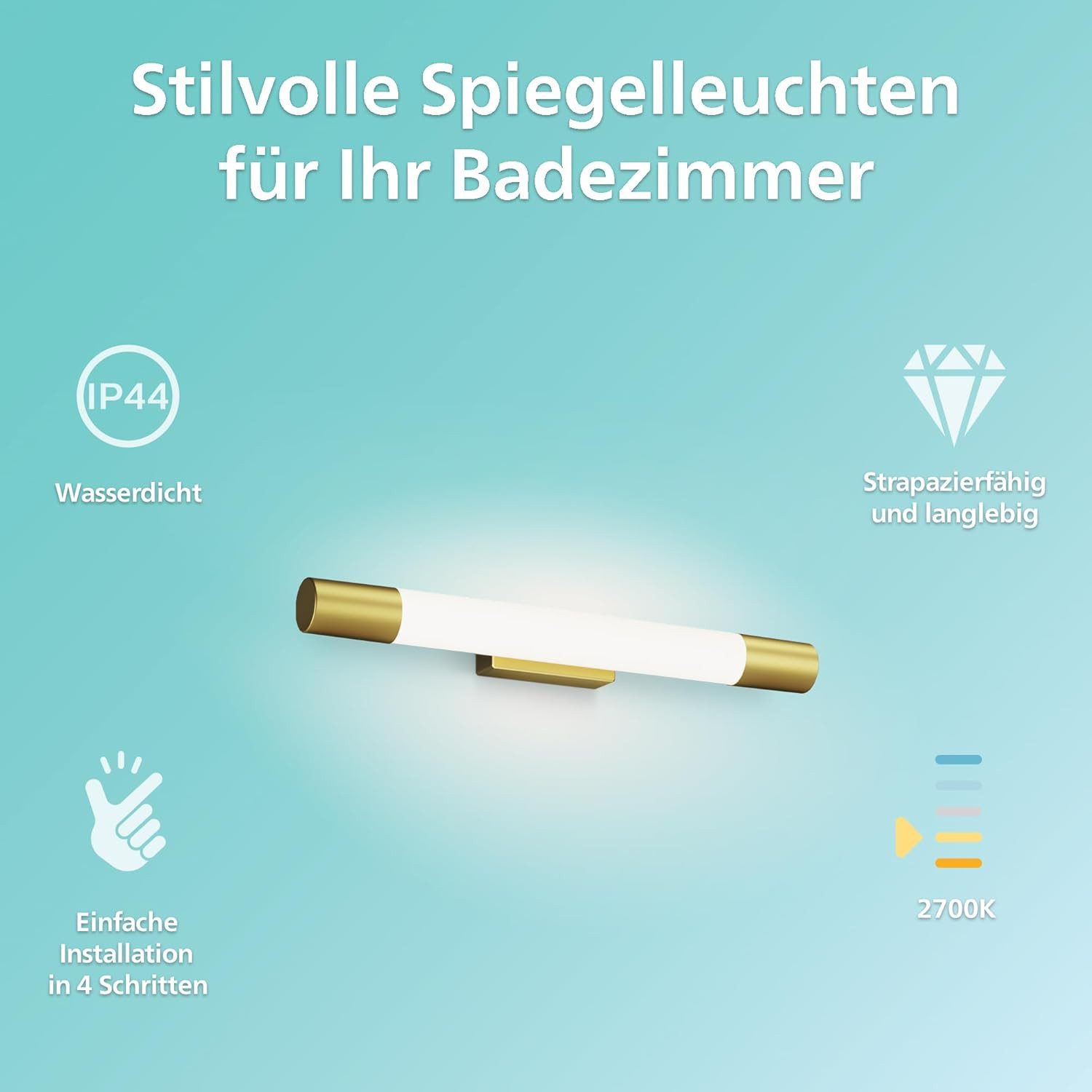 Philips Spiegelleuchte, 1500 lm warmweißes Licht, IP44 feuchtraumgeeignet