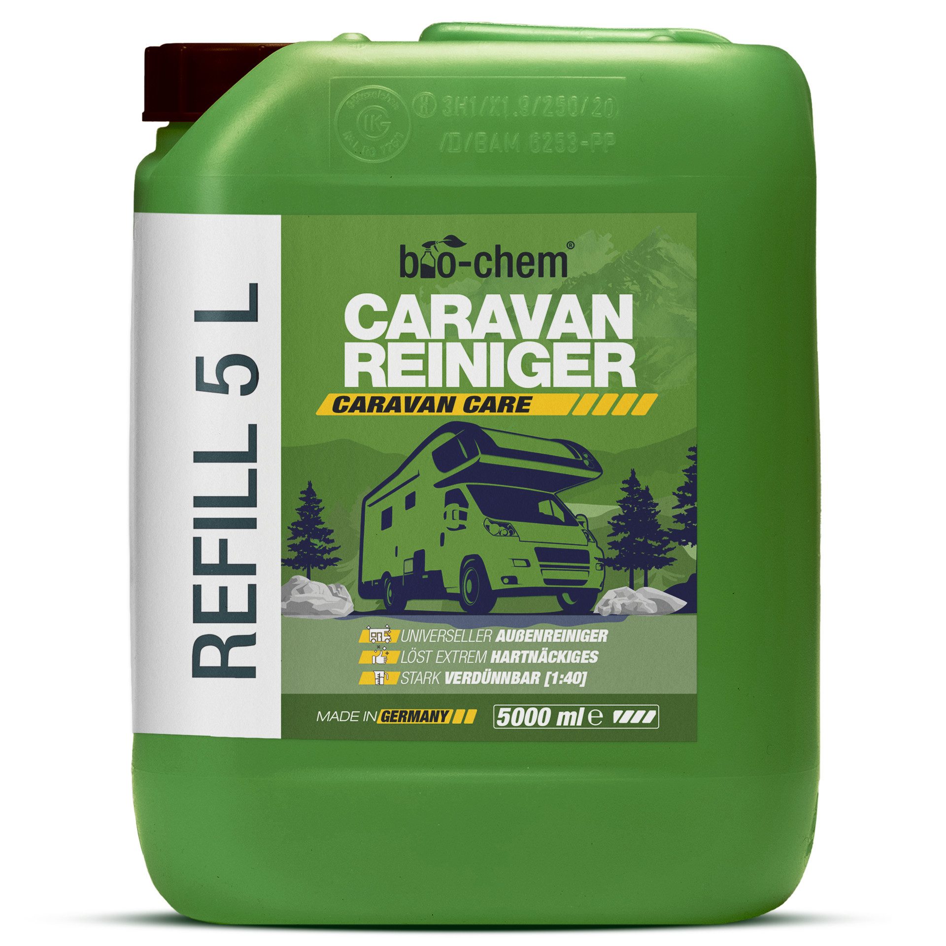 bio-chem bio-chem Caravan- & Wohnmobilreiniger 5L Konzentrat, extra stark Auto-Reinigungsmittel (Einzelprodukt, [- Caravanreiniger 5 l Kanister Entfernt Regenstreifen, Baumharz & Insektenrückstände)