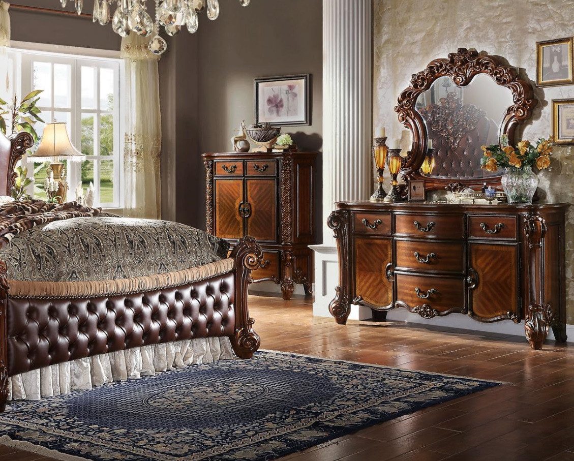 JVmoebel Schminktisch Antike Holz-Kommode mit elegantem Spiegel in Barock-Ästhetik (Set, 1-St), Made in Europa