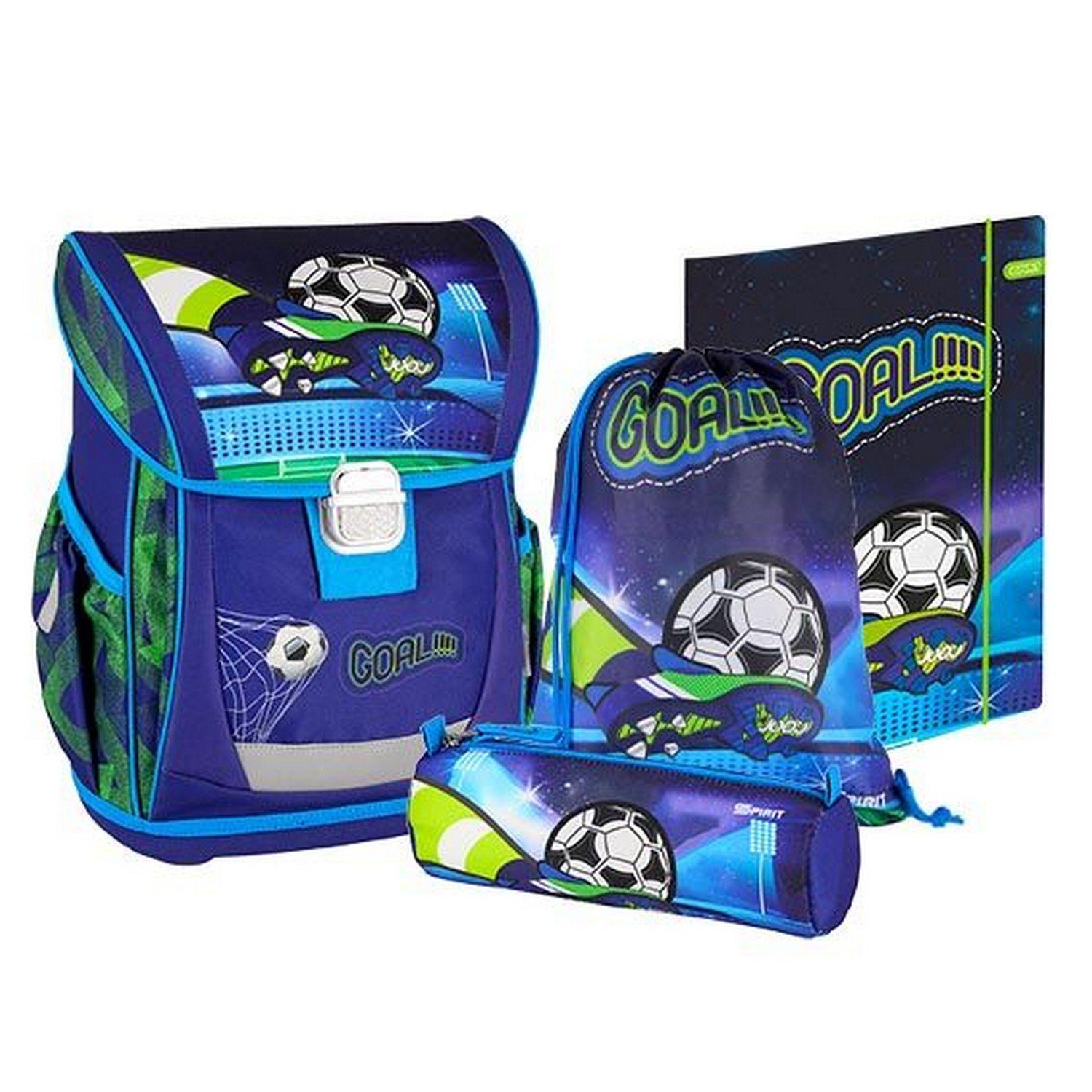 Spirit Schulranzen, Schul Ranzen Set Fussball GOAL Turnbeutel Federmappe  Reflektor Schlamperrolle