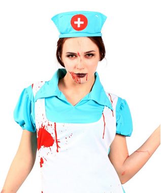 Karneval-Klamotten Zombie-Kostüm Horror blutige Krankenschwester Kleid mit Messer, Frauenkostüm Halloween, Kleid mit Haube, Schürze, blutiges Messer