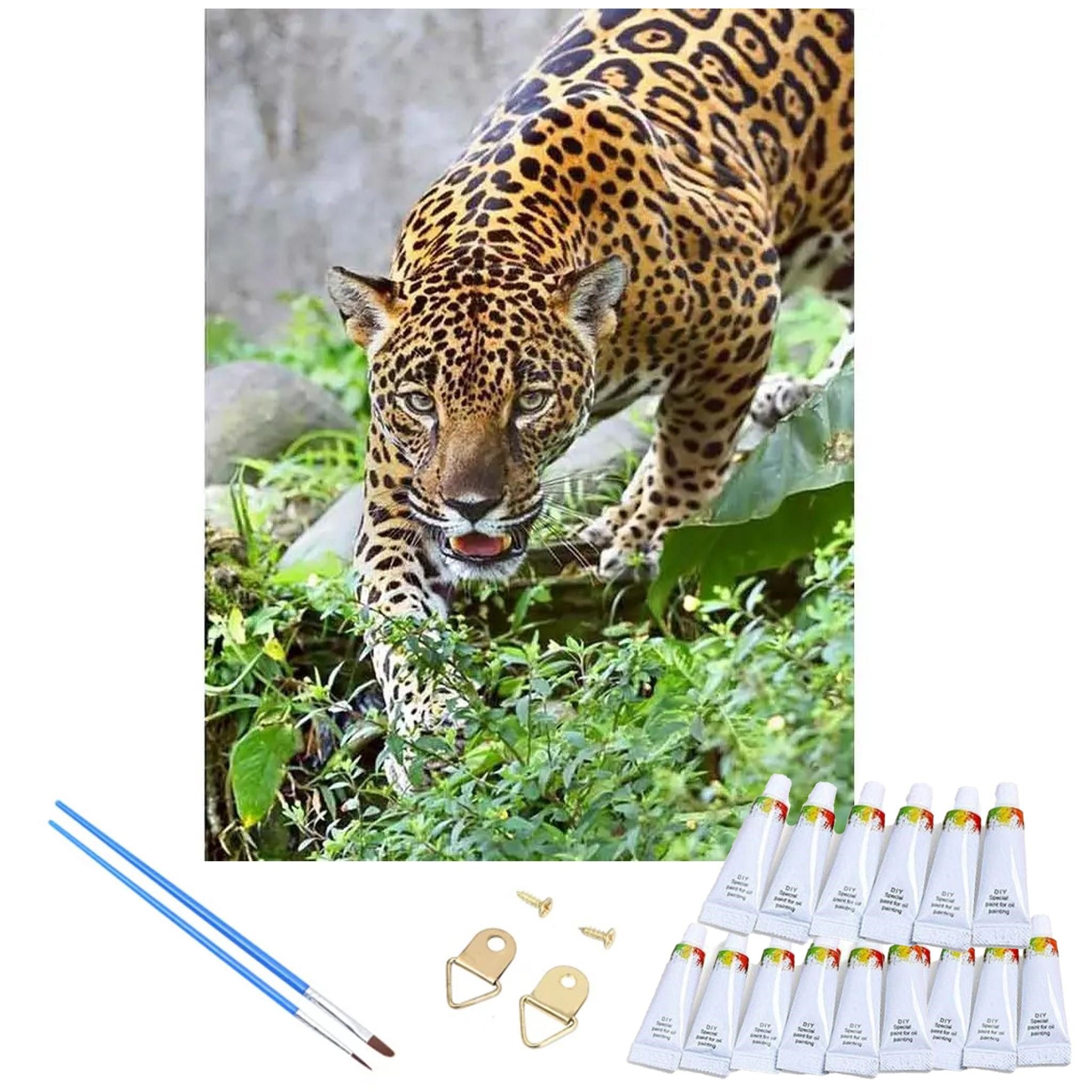 Realb2b Malen nach Zahlen XL Jaguar Malset – Kreatives Malen nach Zahlen mit Rahmen 40x50cm (Komplettes Malset: Kreatives Malen nach Zahlen mit Rahmen und Farben, Malen nach Zahlen Set: Leinwand 40x50cm, Acrylfarben, Pinsel, Rahmen), Jaguar Malset: Hochwertige Leinwand 40x50cm mit Acrylfarben & Rahmen