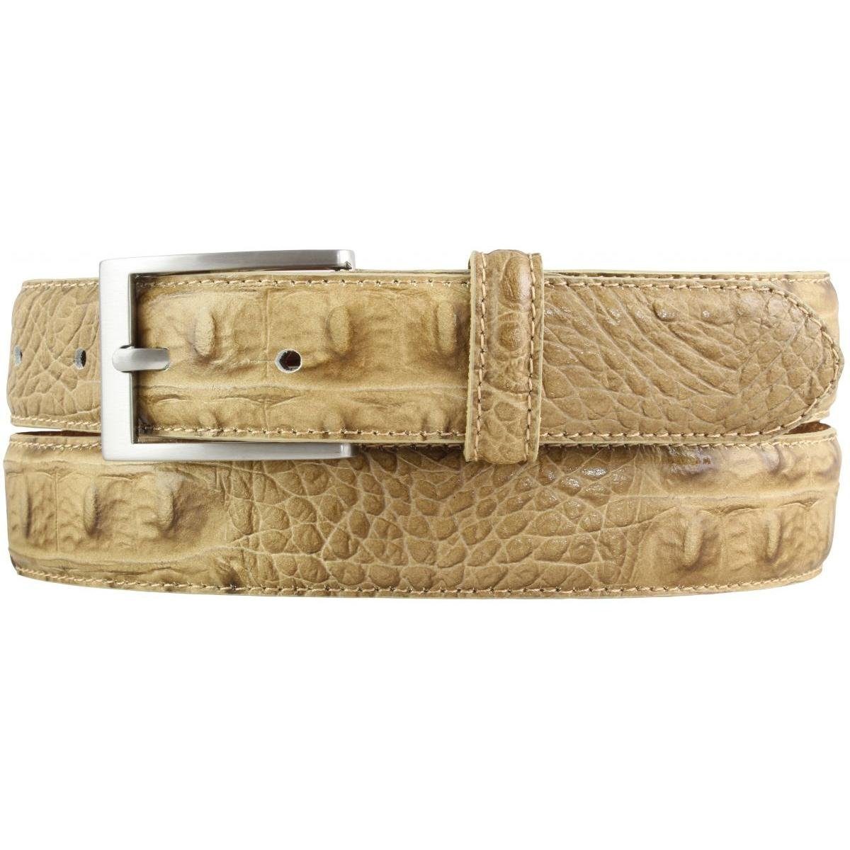 BELTINGER Ledergürtel Gürtel mit Krokoprägung 3 cm - Leder-Gürtel für Damen Herren 30mm Krok Taupe, Silber | Gürtel