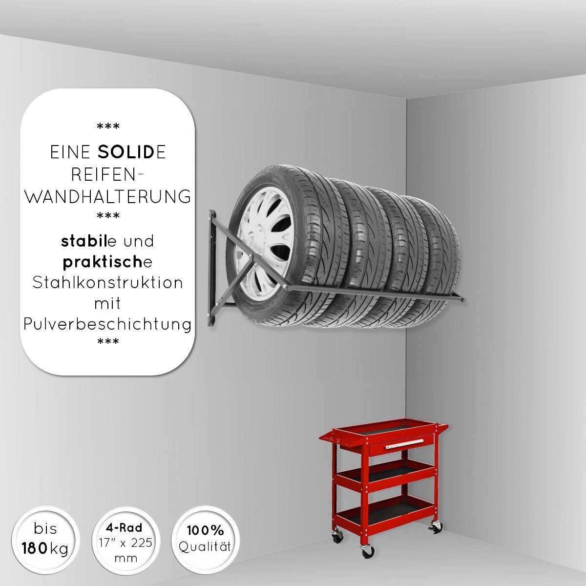 Stillerbursch Reifenbreite, bis 4 Räder mm Felgenbaum zur 1-tlg., Reifenhalter Reifen, Wandmontage 225 für quattro, 4 für