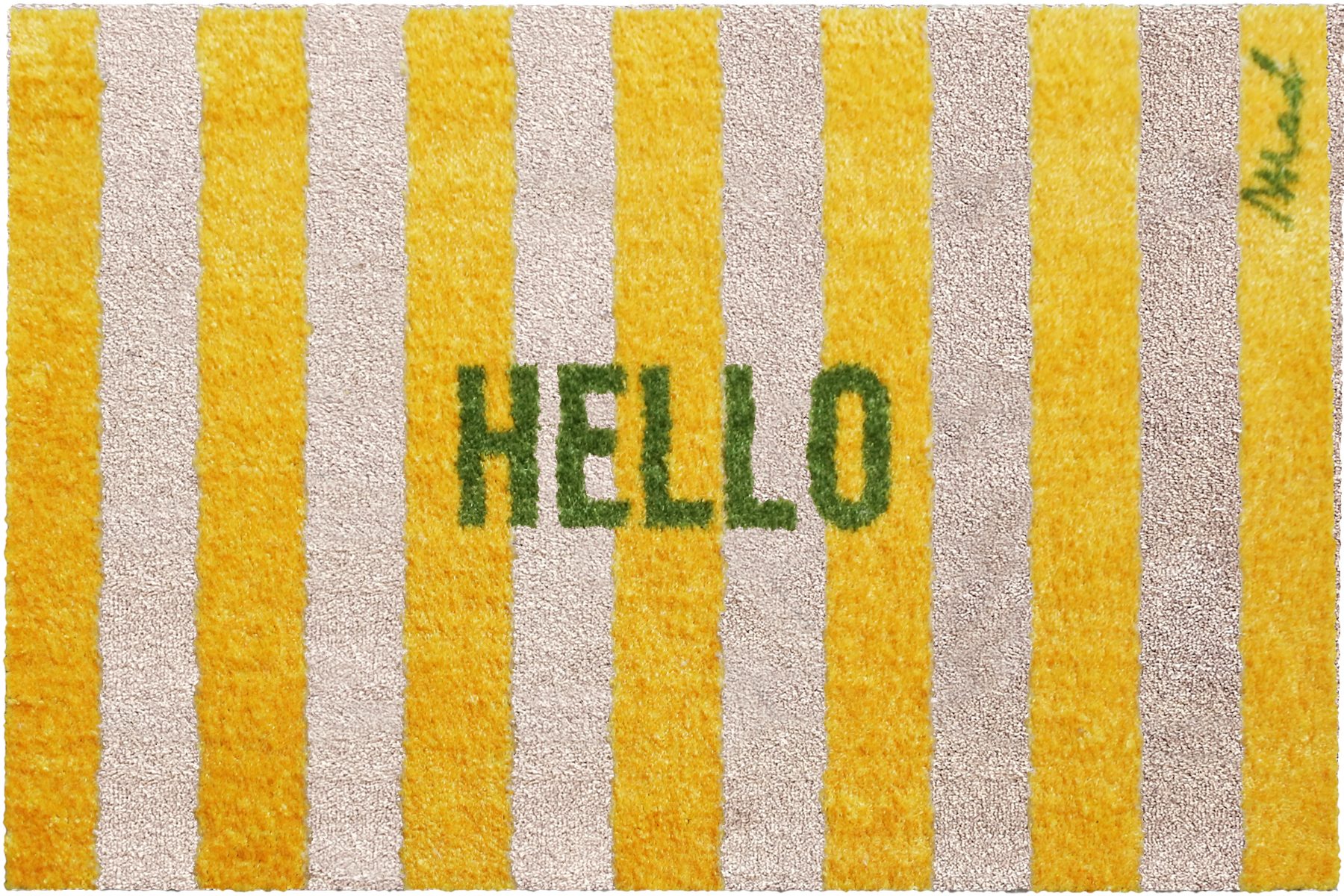 Mad about Mats Fußmatte Indoor Hello gestreift Print rutschfest, gelb grün günstig online kaufen