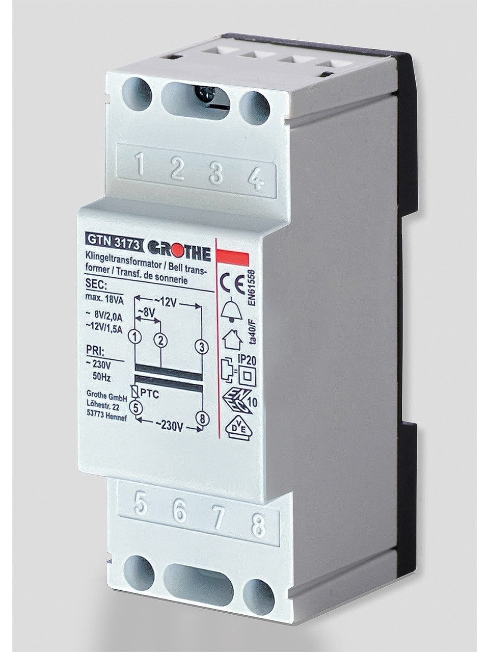 GROTHE Türklingel Grothe Multi-Klingeltrafo 8 - 12 V 2 A VDE/CE