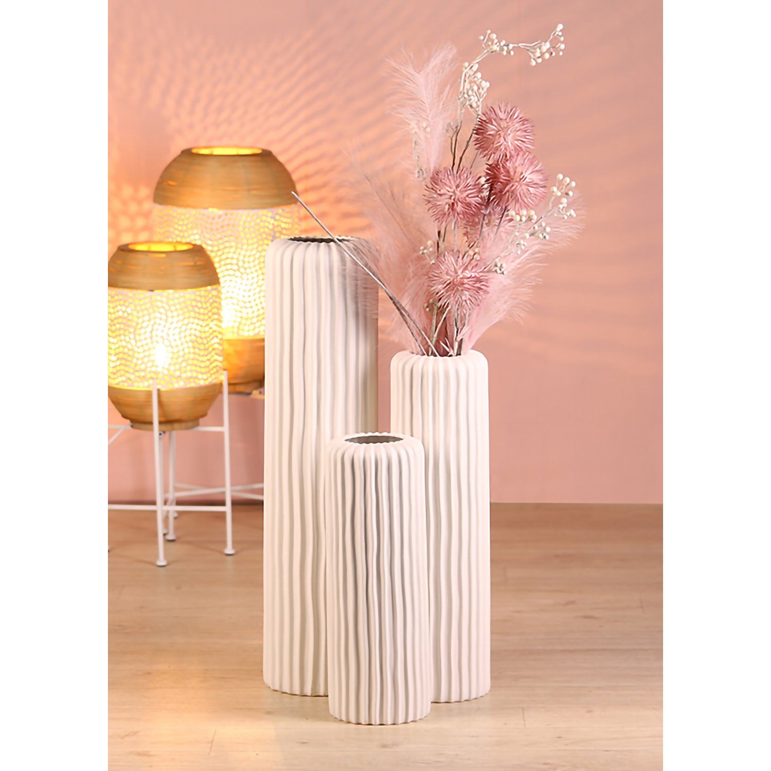 GILDE Dekovase FJORD Vase - weiß - Keramik - H. 46cm - Dekovase - Wohnzimmer (1 Stück), Elegante Blumenvase - Perfekte Tischdeko - Vasen für jede Deko