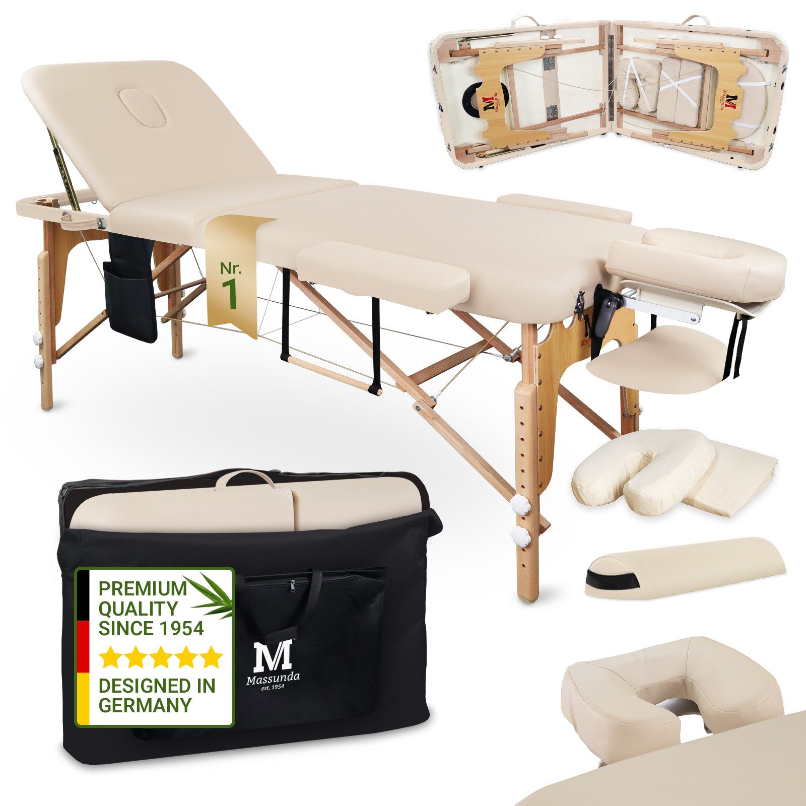 Massunda Massageliege Massunda All-Inclusive – Höhenverstellbar & Mobil mit Armauflage