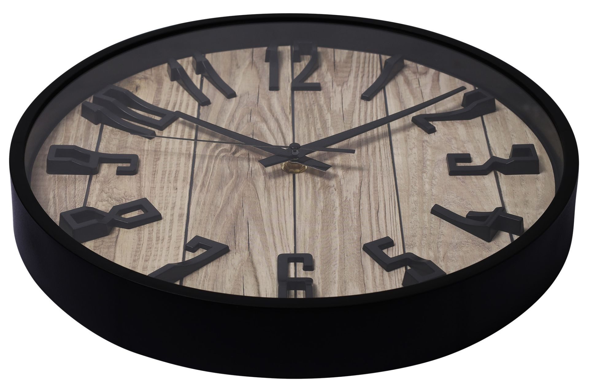 Hermann Jäckle Wanduhr 3205C 30,5 cm Holzoptik braun schwarz große 3D Ziffern